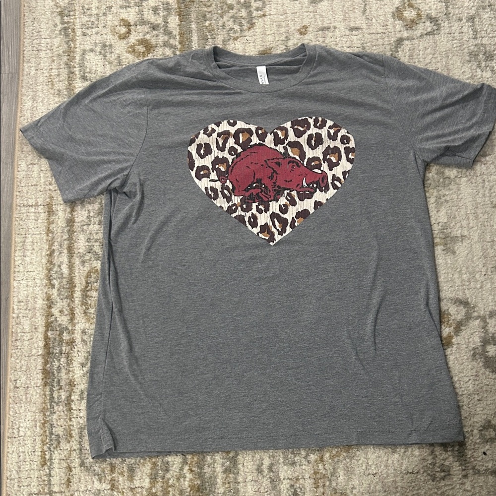 Arkansas Razorbacks Bella Canvas Gray T-Shirt with Leopard Heart
